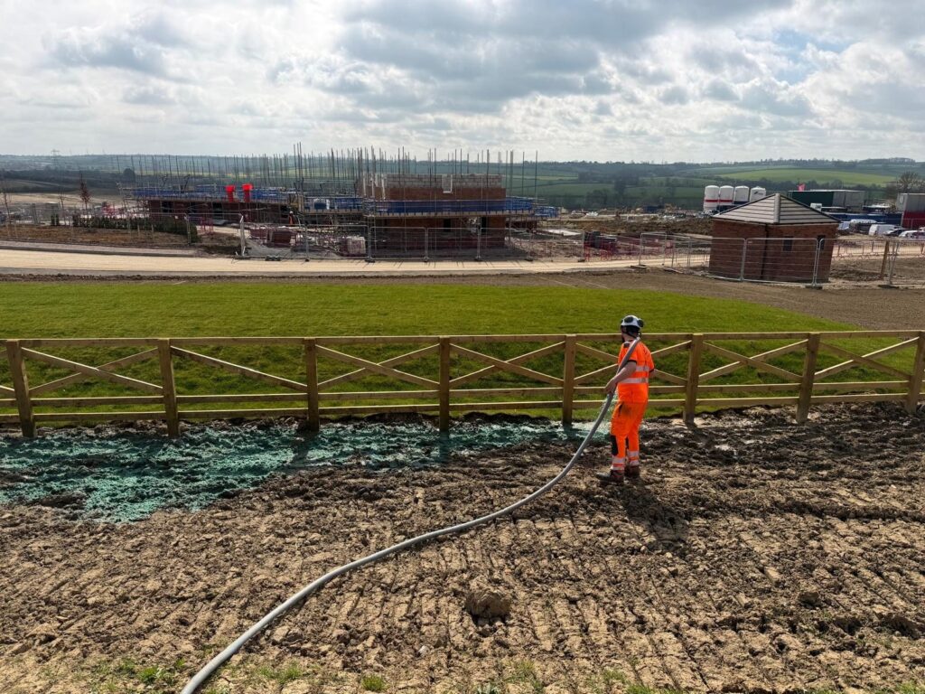 Hydroseeding on a housing development site