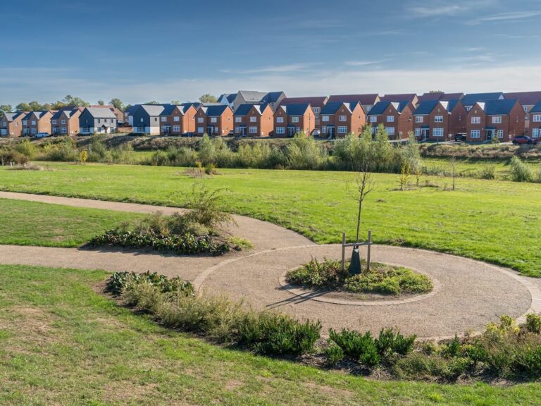 Landscaped open space on a new housing development
